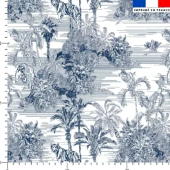 Toile de jouy jungle bleue - Fond blanc