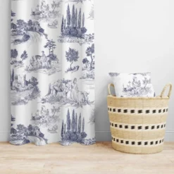 Toile de jouy paysage bleu - Fond blanc