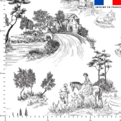 Toile de jouy paysage noir - Fond blanc