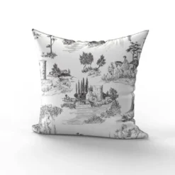 Toile de jouy paysage noir - Fond blanc