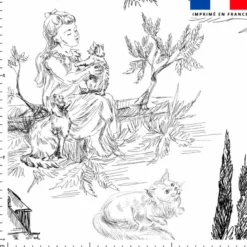 Toile de jouy paysage noir grands motifs - Fond blanc