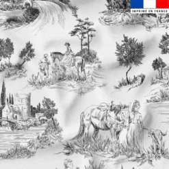 Toile de jouy paysage noir grands motifs - Fond blanc
