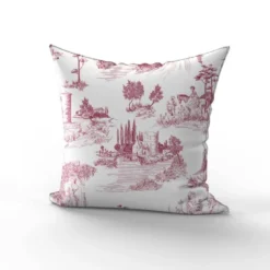 Toile de jouy paysage rouge - Fond blanc