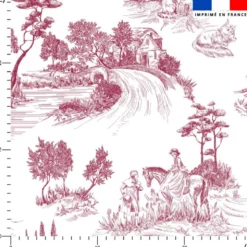 Toile de jouy paysage rouge - Fond blanc