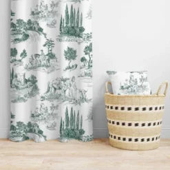 Toile de jouy paysage vert foncé - Fond blanc