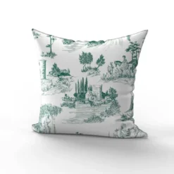 Toile de jouy paysage vert foncé - Fond blanc