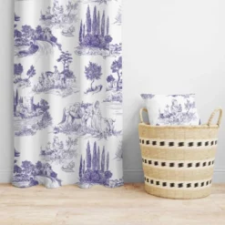 Toile de jouy paysage violet - Fond blanc