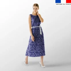 Toile de jouy paysannes blanches - Fond bleu