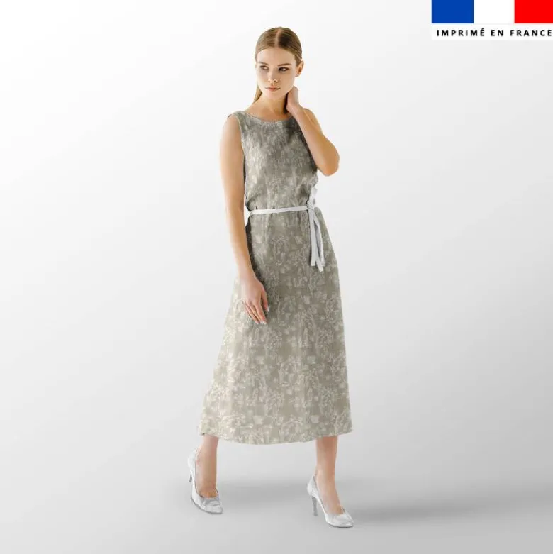 Toile de jouy paysannes blanc - Fond grège
