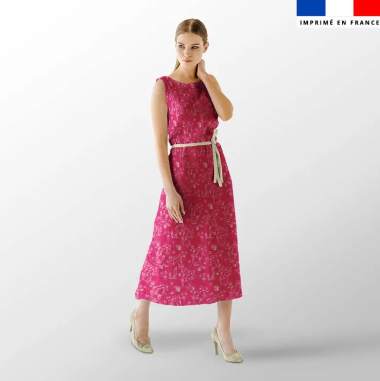 Toile de jouy paysannes crèmes - Fond rose