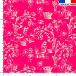 Toile de jouy paysannes crèmes - Fond rose