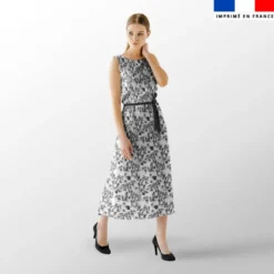 Toile de jouy paysannes noires - Fond blanc