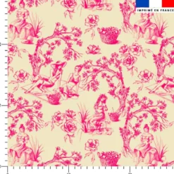 Toile de jouy paysannes roses - Fond crème