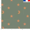 Étoiles et demi-lunes oranges - Fond vert kaki