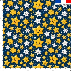 Étoiles souriantes jaunes et blanches - Fond bleu foncé