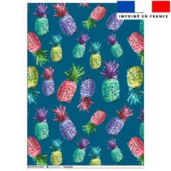 Torchon bleu imprimé ananas multicolores - Création Cat&Colours