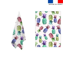 Torchon écru imprimé ananas multicolores - Création Cat&Colours