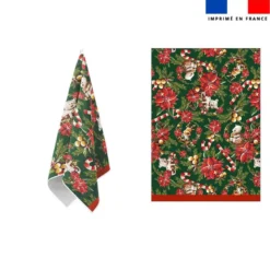 Torchon imprimé animaux couronne et fleur de noel - Création Stillistic