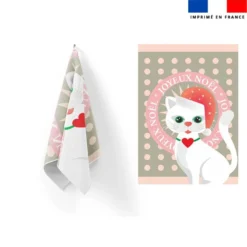 Torchon imprimé chat de noël blanc - Création Lita Blanc
