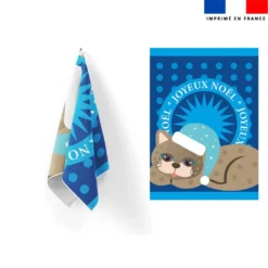 Torchon imprimé chat de noël gris - Création Lita Blanc