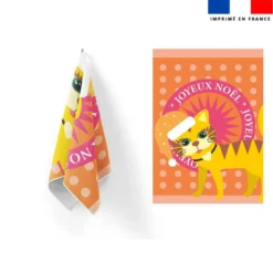 Torchon imprimé chat de noël jaune - Création Lita Blanc