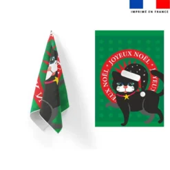 Torchon imprimé chat de noël noir - Création Lita Blanc