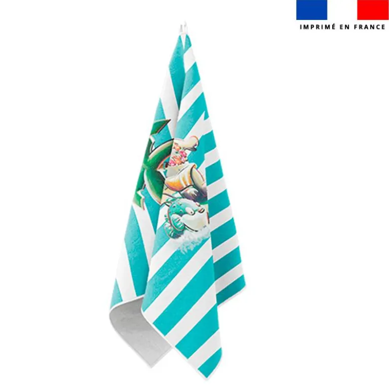 Torchon imprimé hippo surf et rayures - Création Stillistic