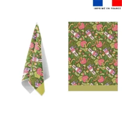 Torchon imprimé mini lapin printanier vert kaki - Création Stillistic
