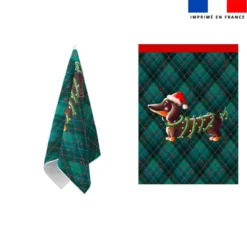 Torchon imprimé Teckel bonnet de Noël - Création Stillistic