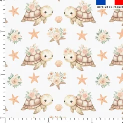 Tortue de mer fleurie - Fond blanc cassé