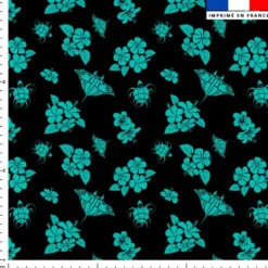 Tortue et raie bleu turquoise - Fond noir