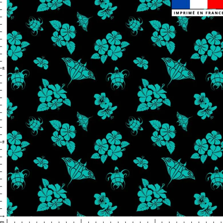 Tortue et raie bleu turquoise - Fond noir