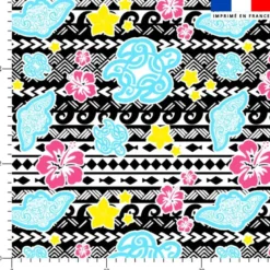 Tortue et raie manta maori bleue - Fond noir