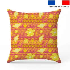 Tortue et raie manta maori jaune - Fond rose