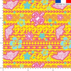 Tortue et raie manta maori rose - Fond jaune