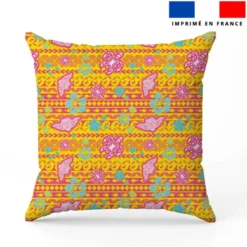 Tortue et raie manta maori rose - Fond jaune