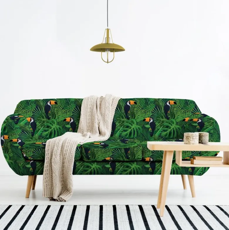 Toucan et feuille tropicale - Fond vert