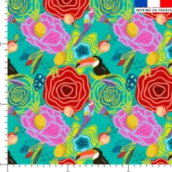Toucan et fleur tropicale - Fond turquoise