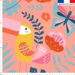 Toucan et paresseux jungle - Fond rose