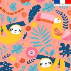 Toucan et paresseux jungle - Fond rose