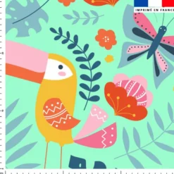 Toucan et paresseux jungle - Fond vert