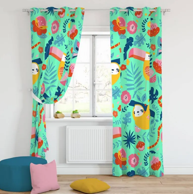 Toucan et paresseux jungle - Fond vert