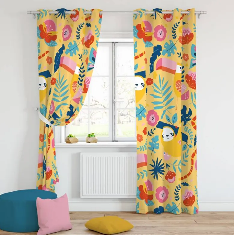 Toucan et paresseux jungle - Fond jaune