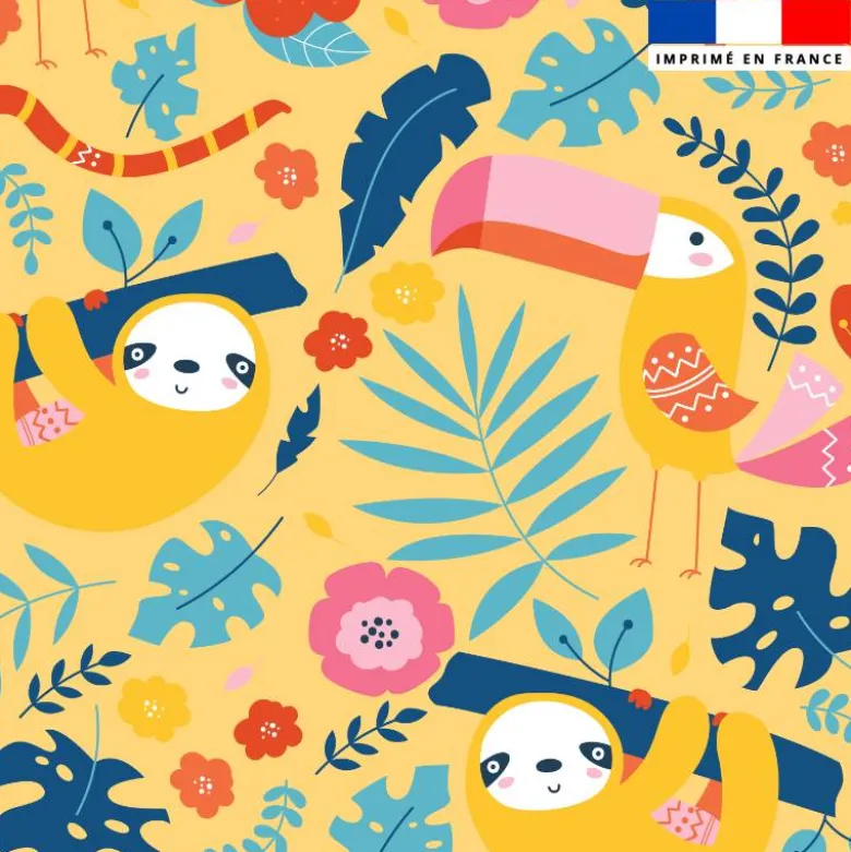 Toucan et paresseux jungle - Fond jaune