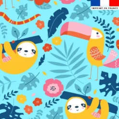 Toucan et paresseux jungle - Fond bleu