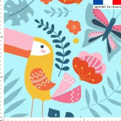 Toucan et paresseux jungle - Fond bleu