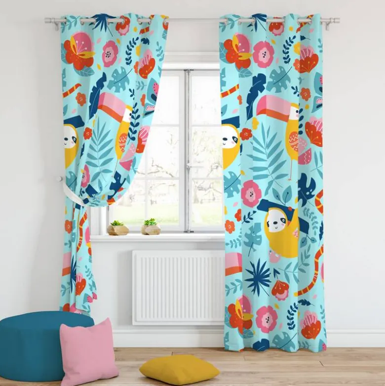 Toucan et paresseux jungle - Fond bleu
