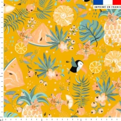Toucan et pastèque tropicale - Fond jaune
