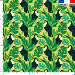 Toucan exotique et monstera - Fond jaune