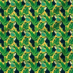 Toucan exotique et monstera - Fond jaune